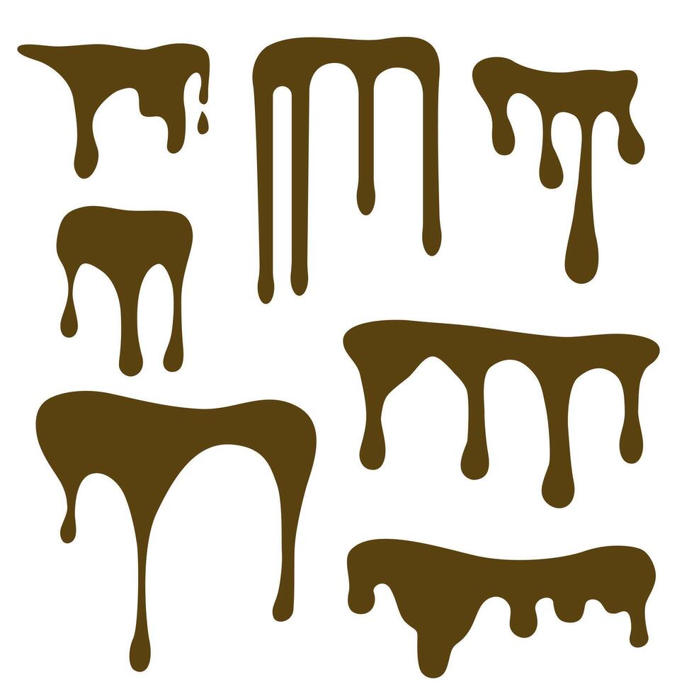 Melting chocolate. The chocolate substance drips and flows. Set of runoff substance. vector
