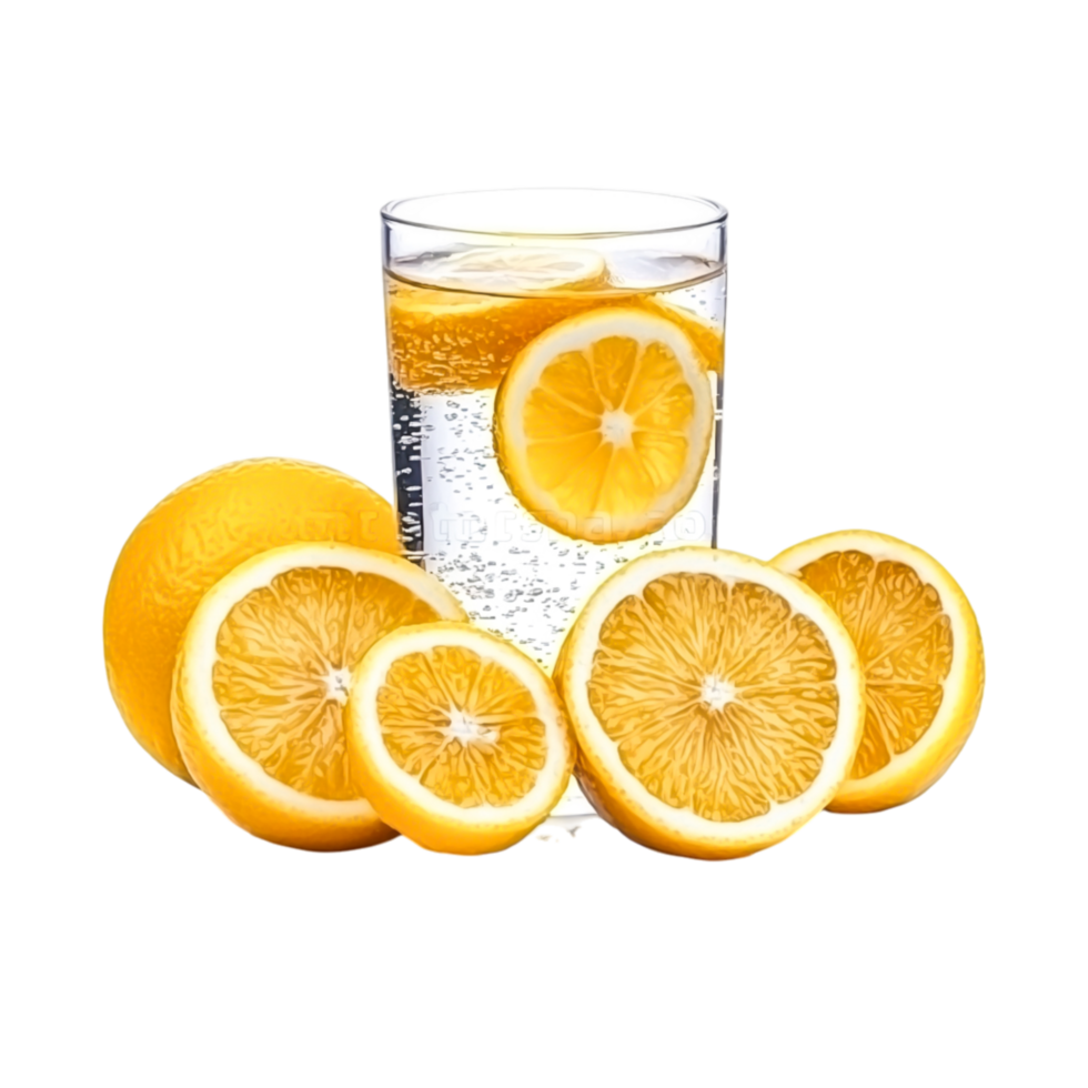 Fresh Lemon Slices and Water with Bubbles for Refreshing Drink png