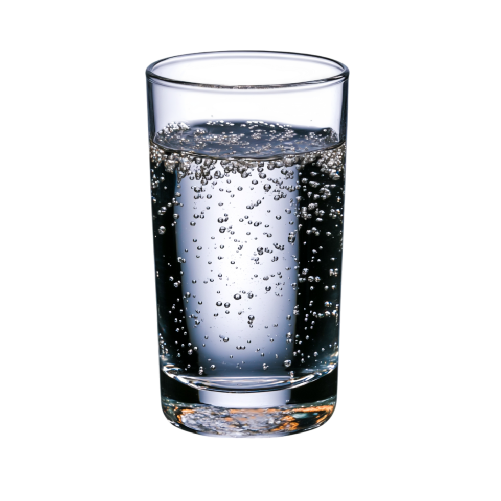 Refreshing Sparkling Water in Clear Glass with Bubbling Effervescence png