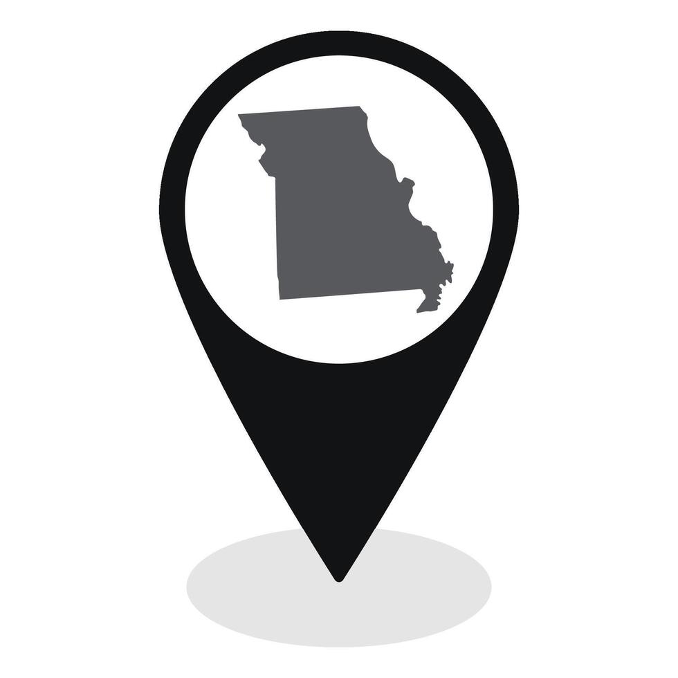 Missouri state map. Map of Missouri state on map pinpoint in black color vector