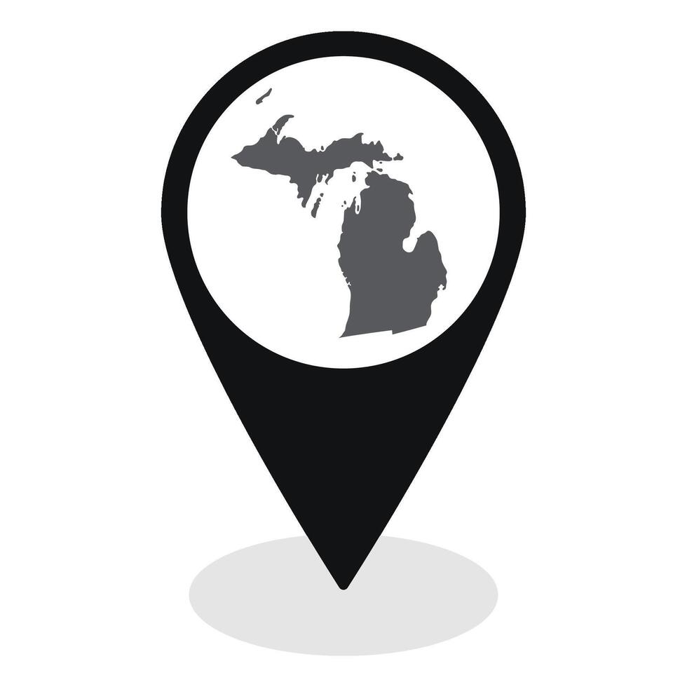 Michigan state map. Map of Michigan state on map pinpoint in black color vector