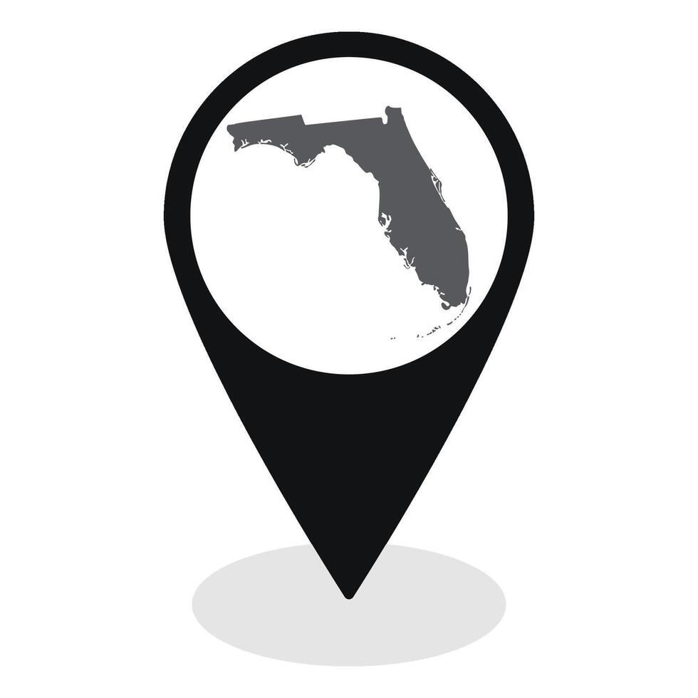 Florida state map. Map of Florida state on map pinpoint in black color vector