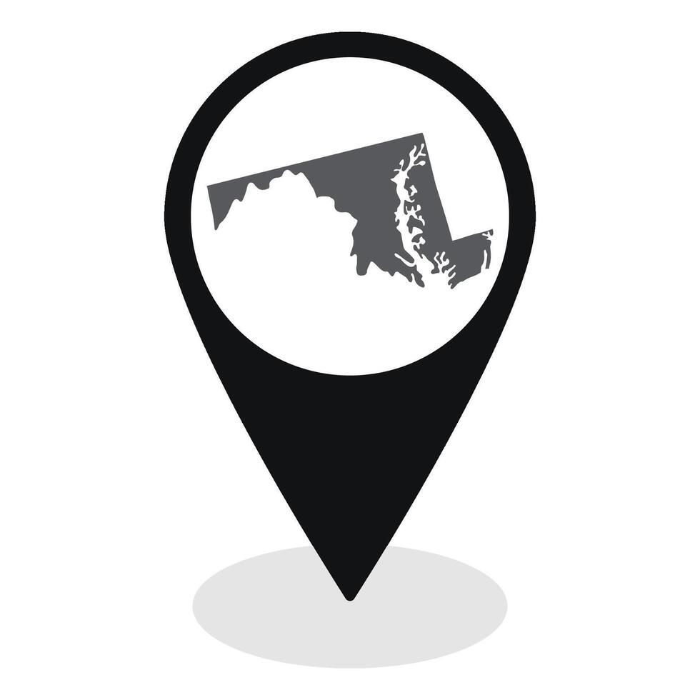 Maryland state map. Map of Maryland state on map pinpoint in black color vector