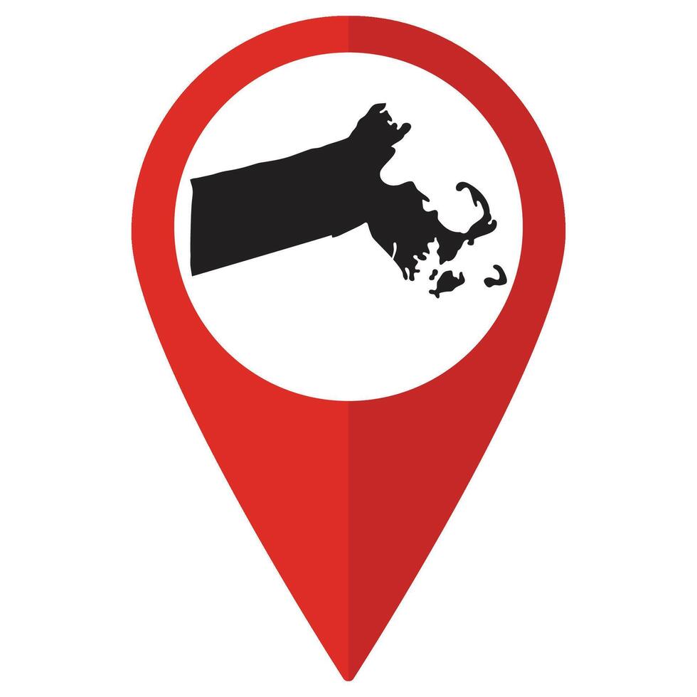 Massachusetts state map. Map of Massachusetts state on map pinpoint in red color vector