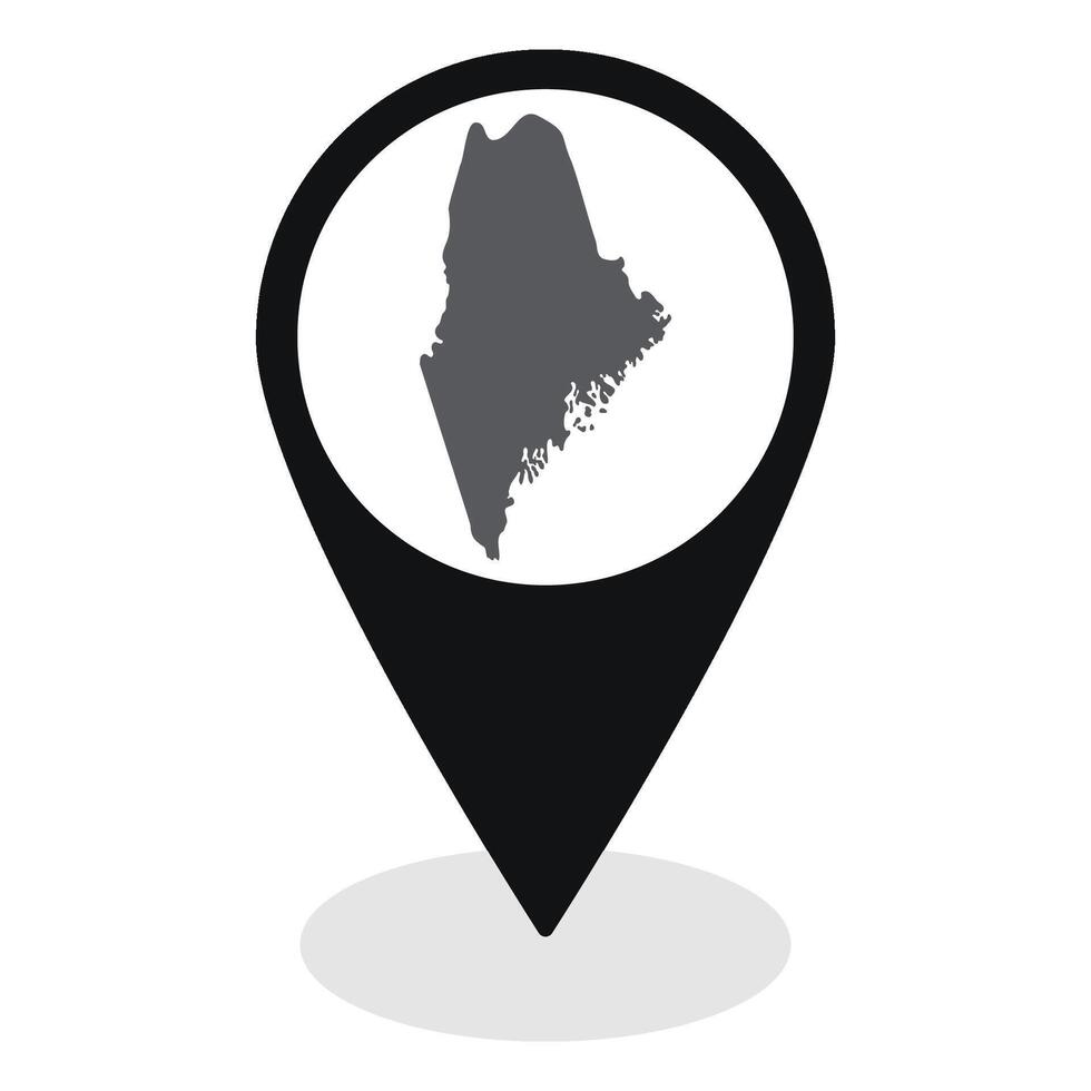 Maine state map. Map of Maine state on map pinpoint in black color vector