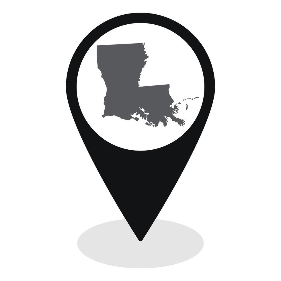 Louisiana state map. Map of Louisiana state on map pinpoint in black color vector