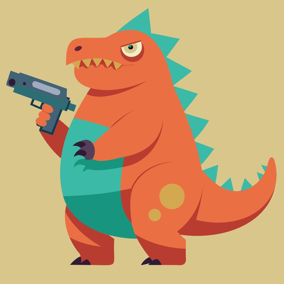 A cartoon dinosaur holding a gun vector