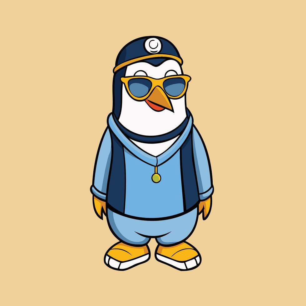 A cartoon penguin wearing sunglasses and a cap vector