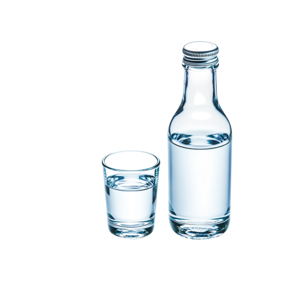 Clear Water Bottle and Glass with Fresh Water png