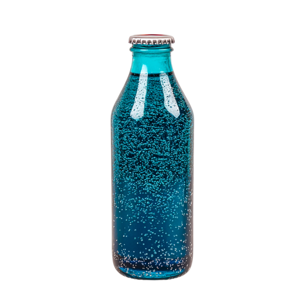 Sparkling Blue Beverage Bottle with Bubbles png