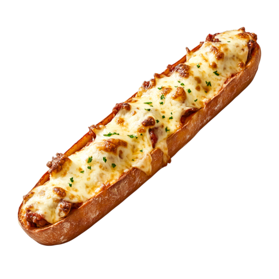 Delicious Cheesy Bread with Melted Cheese and Garnish Wooden Table png