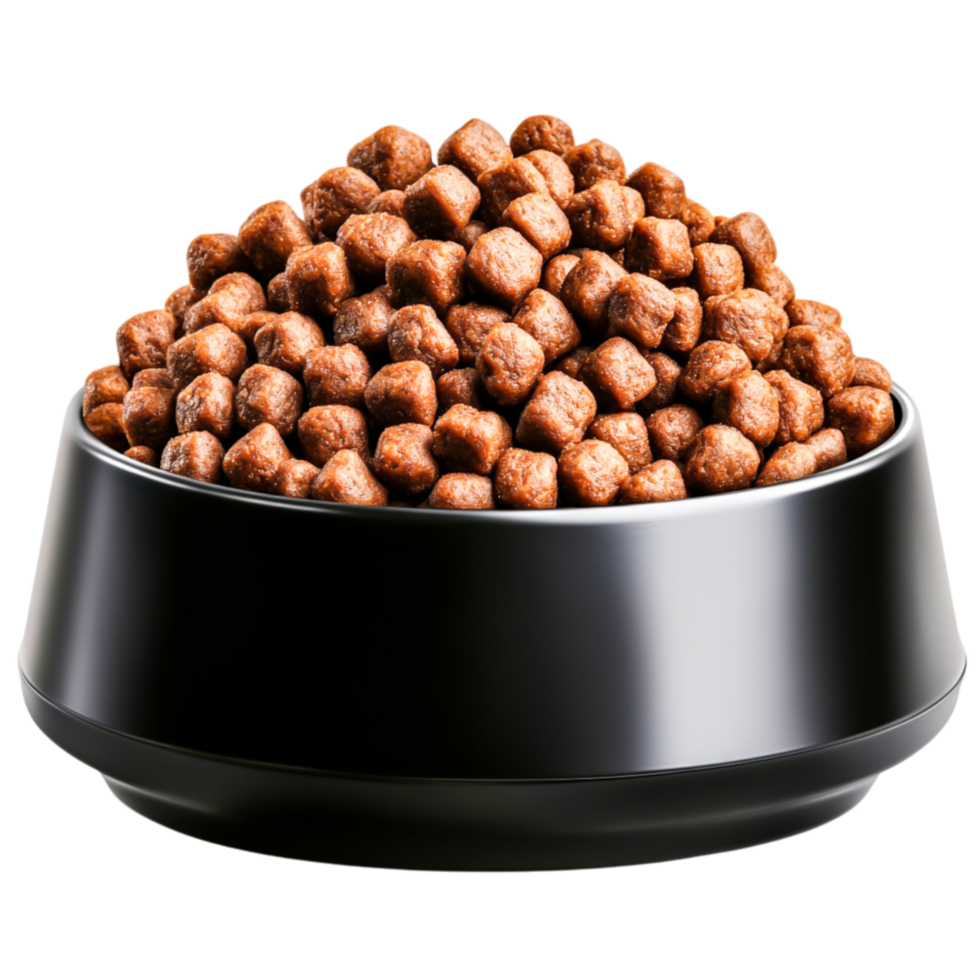 Brown Pet Food in Modern Black Bowl for Dogs and Cats Feeding Time png