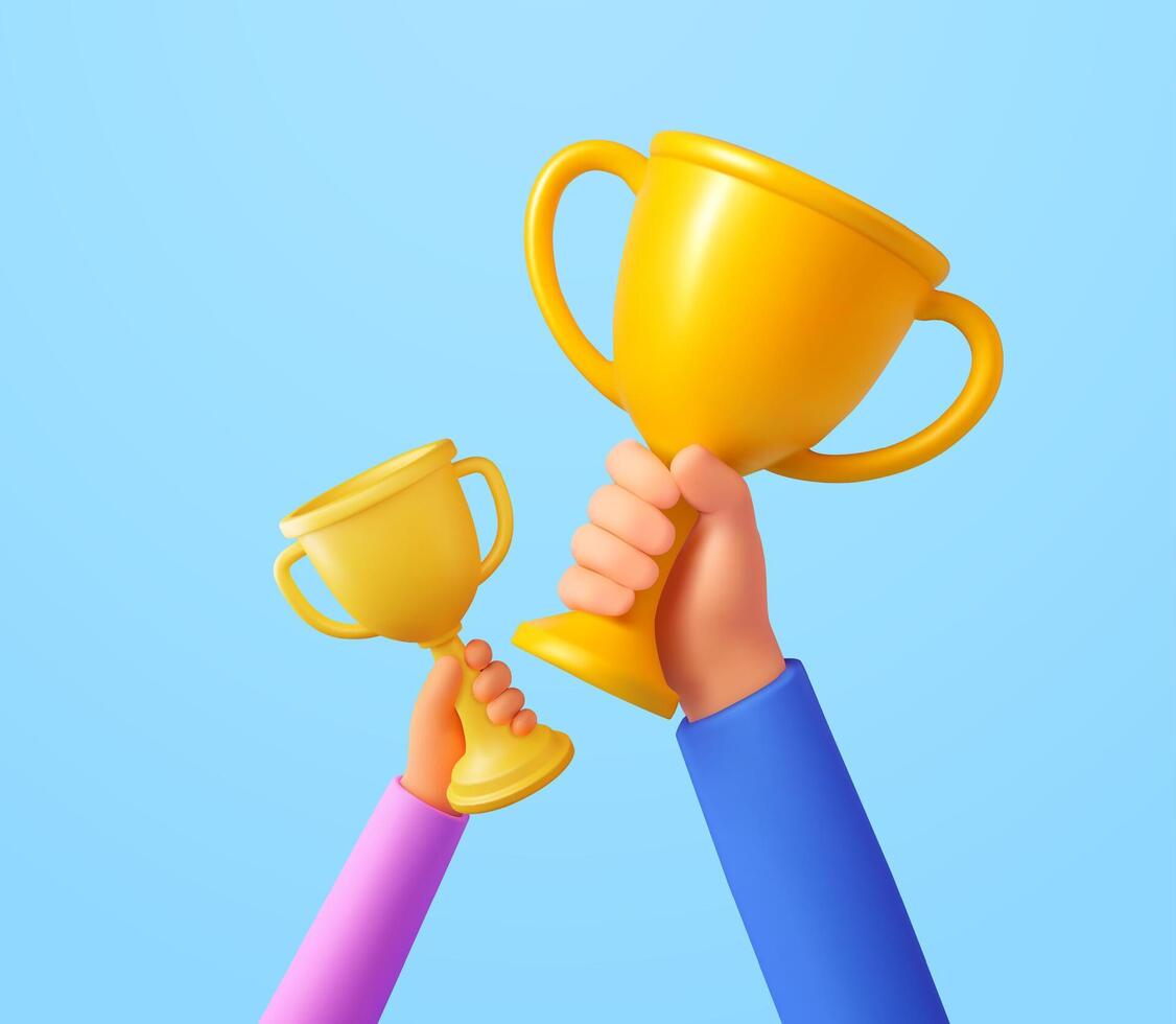 3d two Hand hold trophy. vector