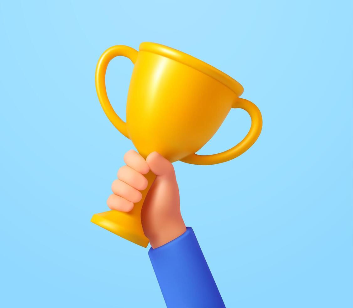 3d Hand hold trophy. vector