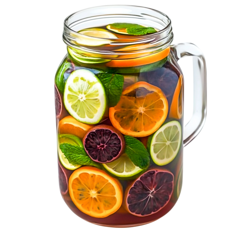 Refreshing Fruit Infused Drink with Citrus and Mint in Glass Jar png