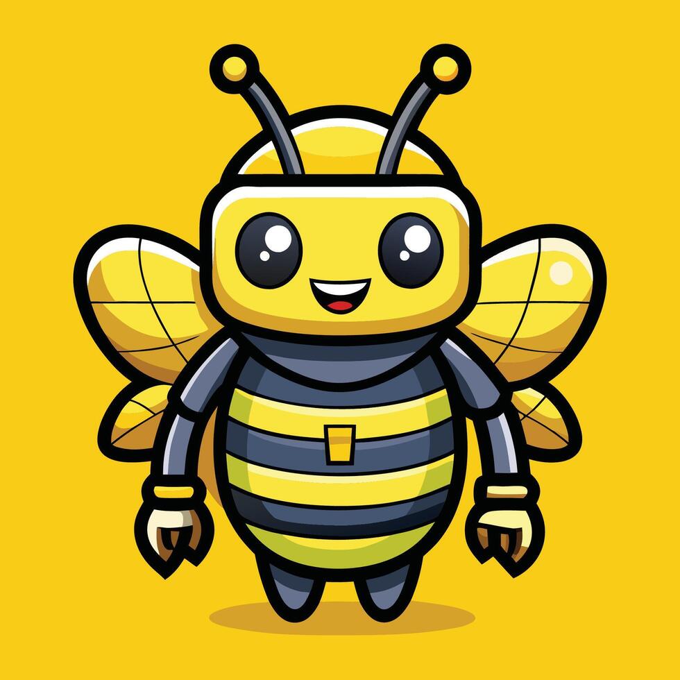 Whimsical Intermingling Android Robot Car and Animated Honey Bees and Bumblebees vector