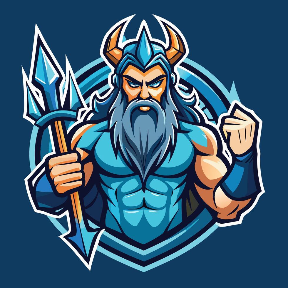 Poseidon God of the Sea Empowered Esports Mascot with Trident vector