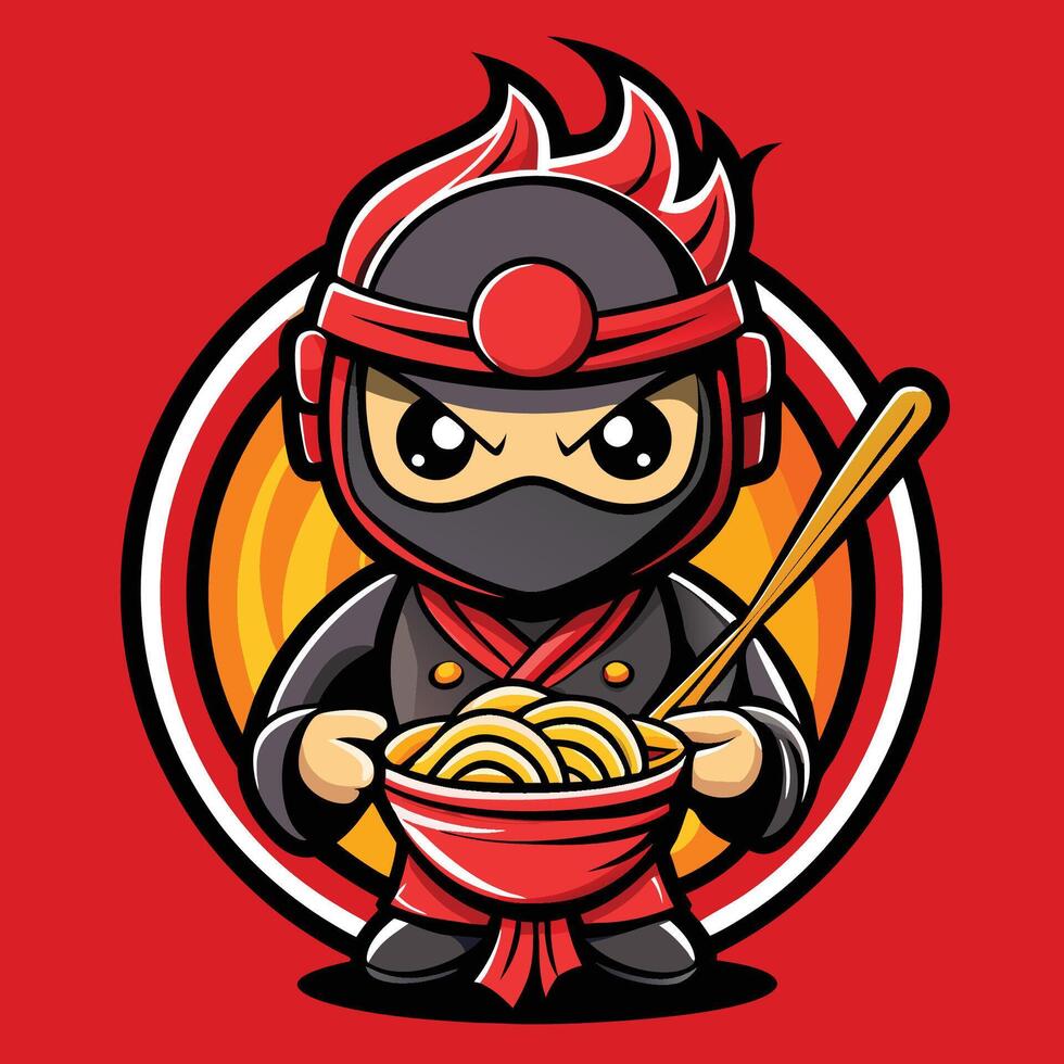 Enigmatic Ramen Ninja with Bowls of Savory Noodles Logo vector