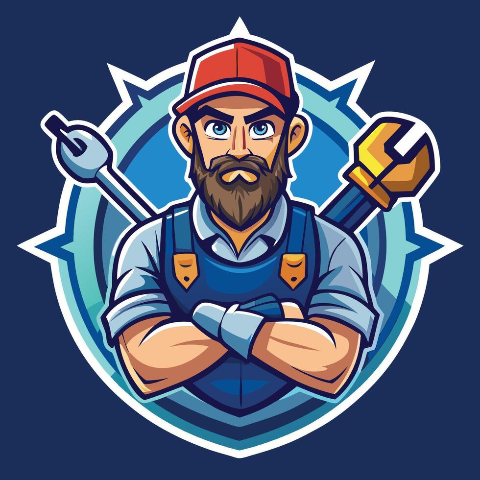 Modern and Sleek Illustrator Logo of a Mechanic Mascot vector