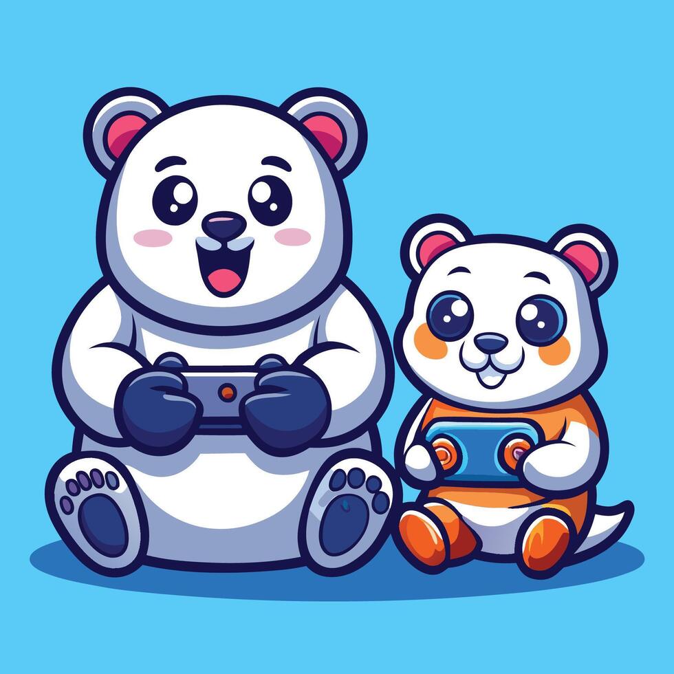 Playful Encounter Polar Bear and Cute Cartoon Panda Embracing Friendship vector