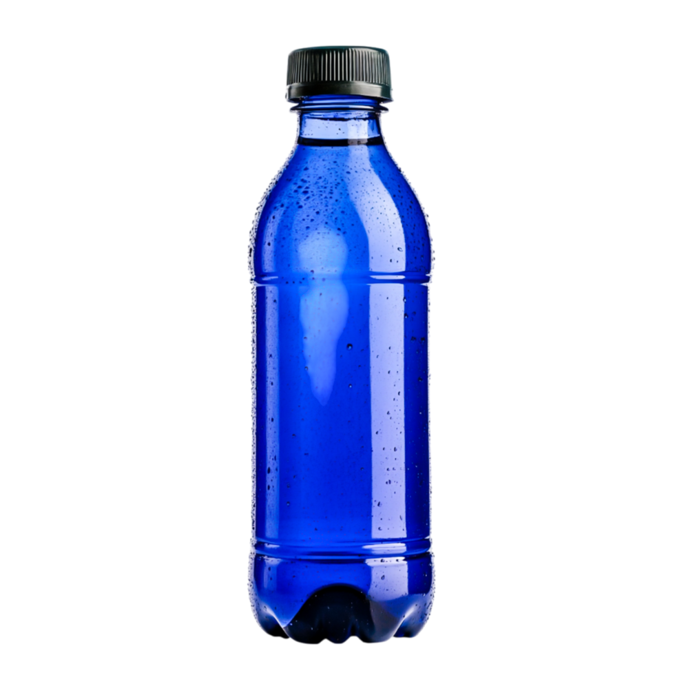 Blue Plastic Water Bottle with Water Drops png