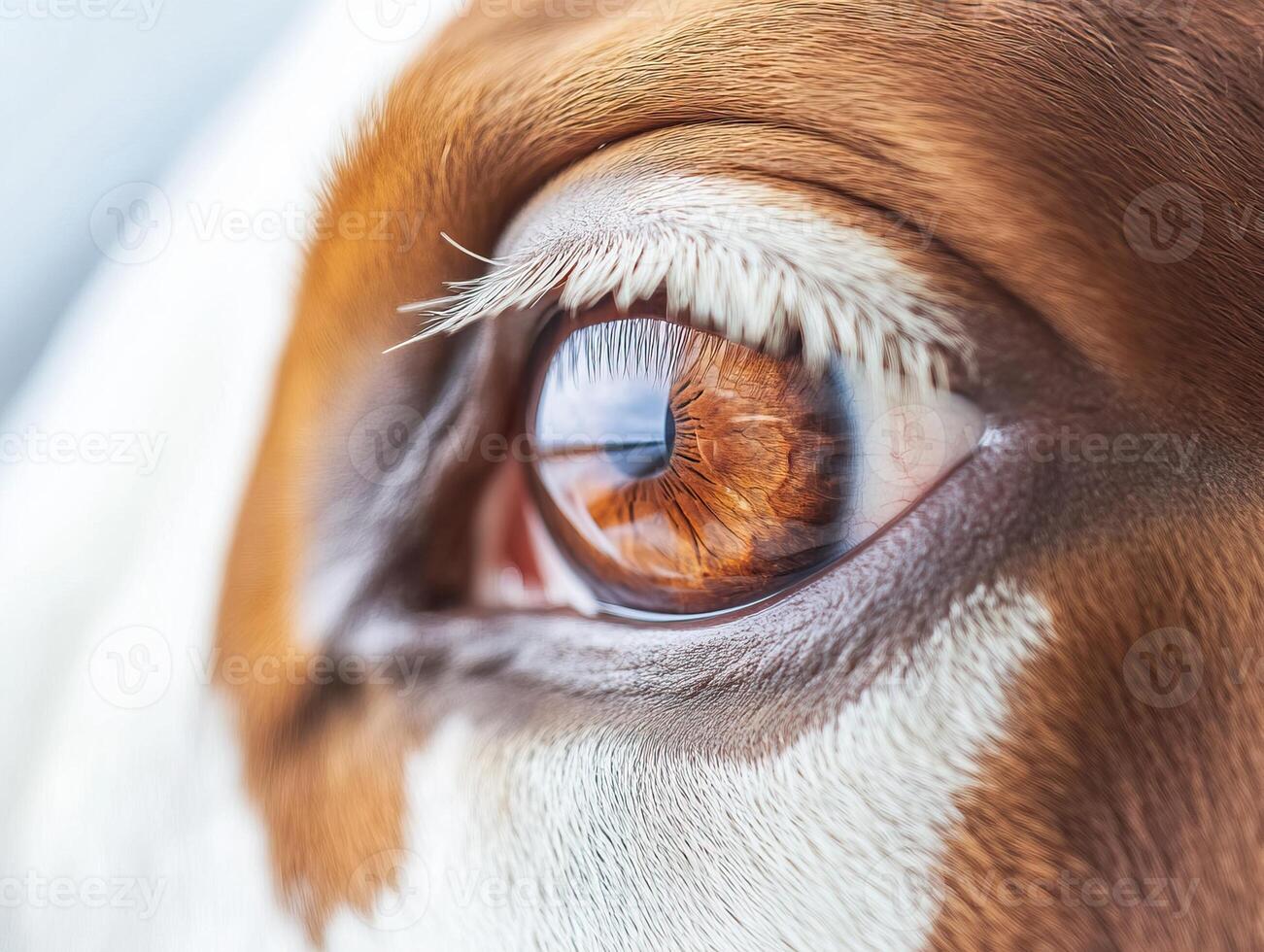 Close up of brown eye of dog showing reflection photo