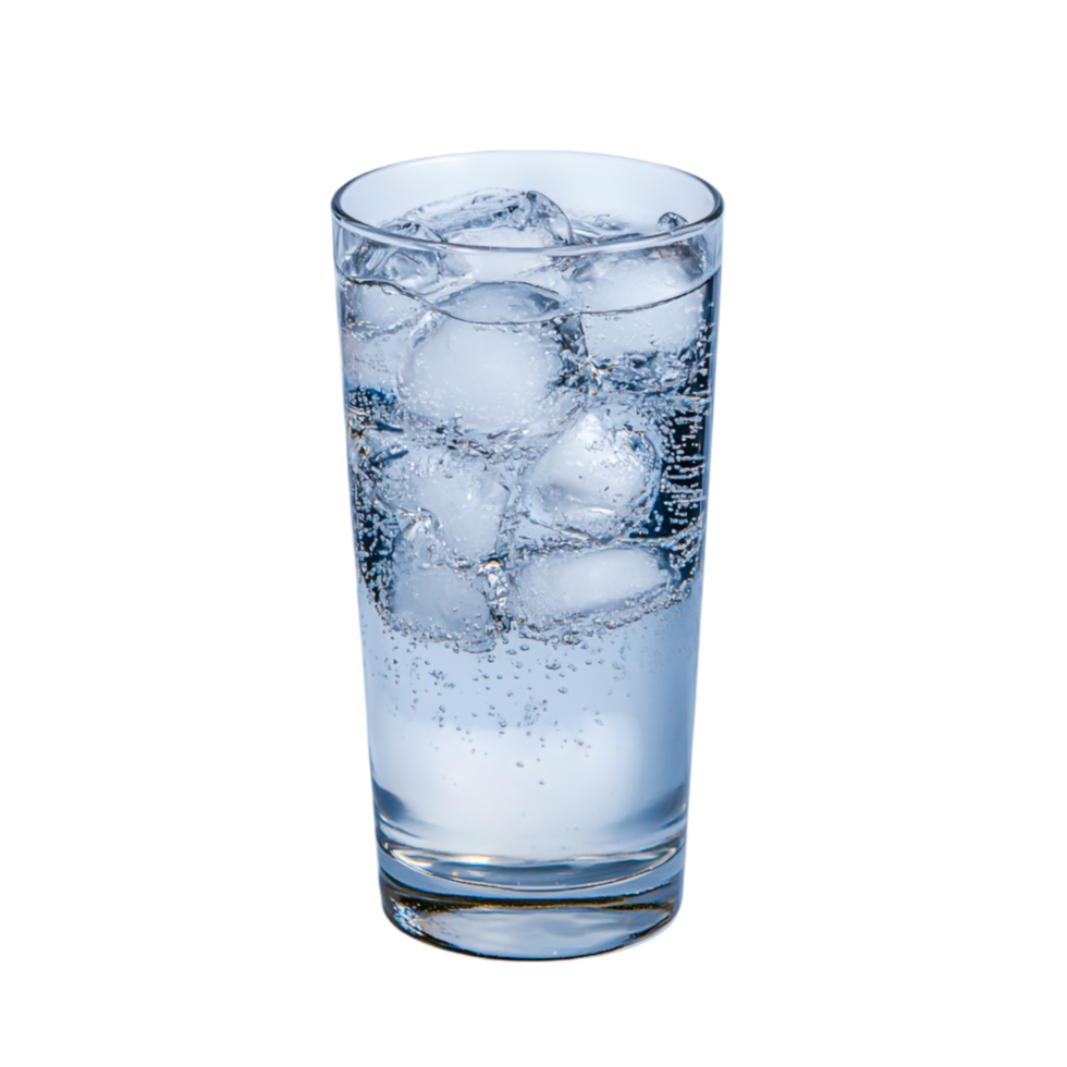 Refreshing Glass of Sparkling Water with Ice Cubes Transparent Background png