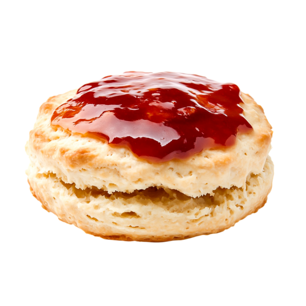 Freshly Baked Biscuit with Strawberry Jam for Delicious Breakfast or Snack png
