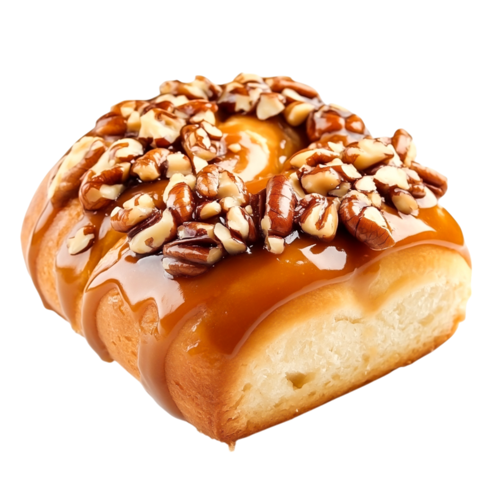 Delicious Caramel Donut Topped with Chopped Nuts png