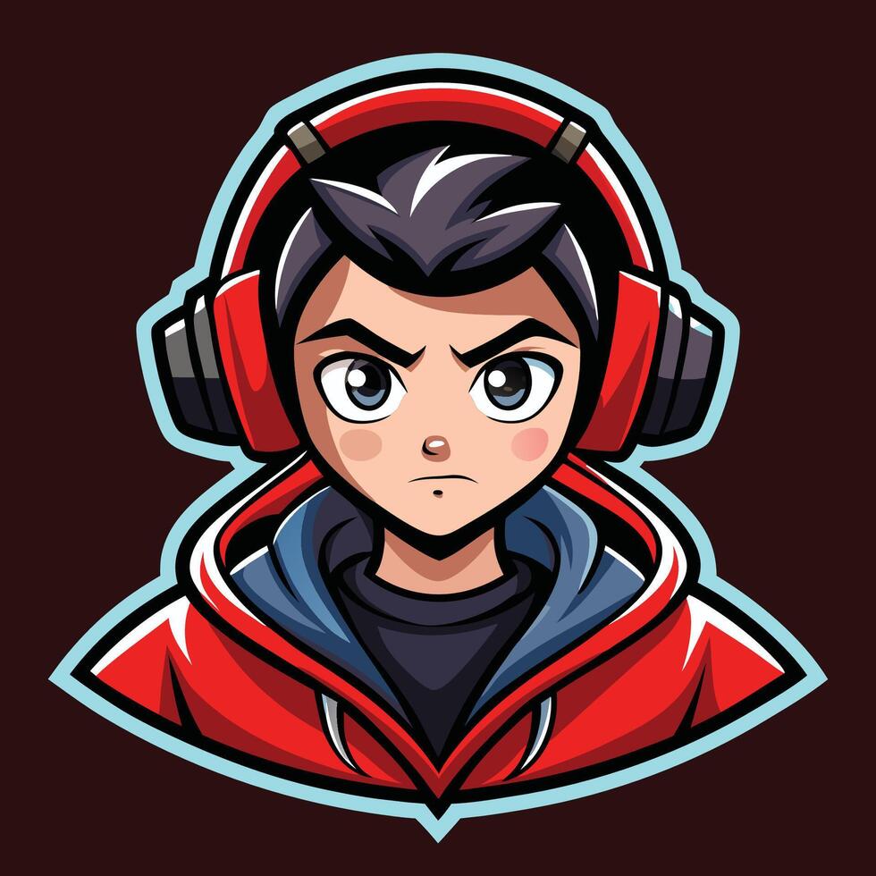 Geek Gamer Boy with Hoodie Headset and Joystick in Gaming Zone vector