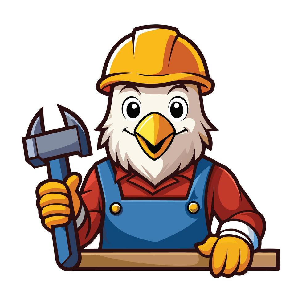 Cartoon Eagle Carpenter Mascot Holding Hammer and Tool Belt vector