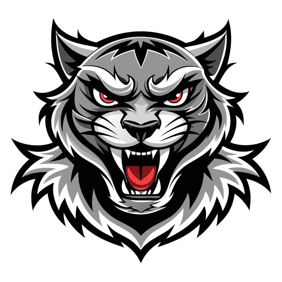 Fiercely Determined Wildcat Illustrates Raw Power in Black and White vector