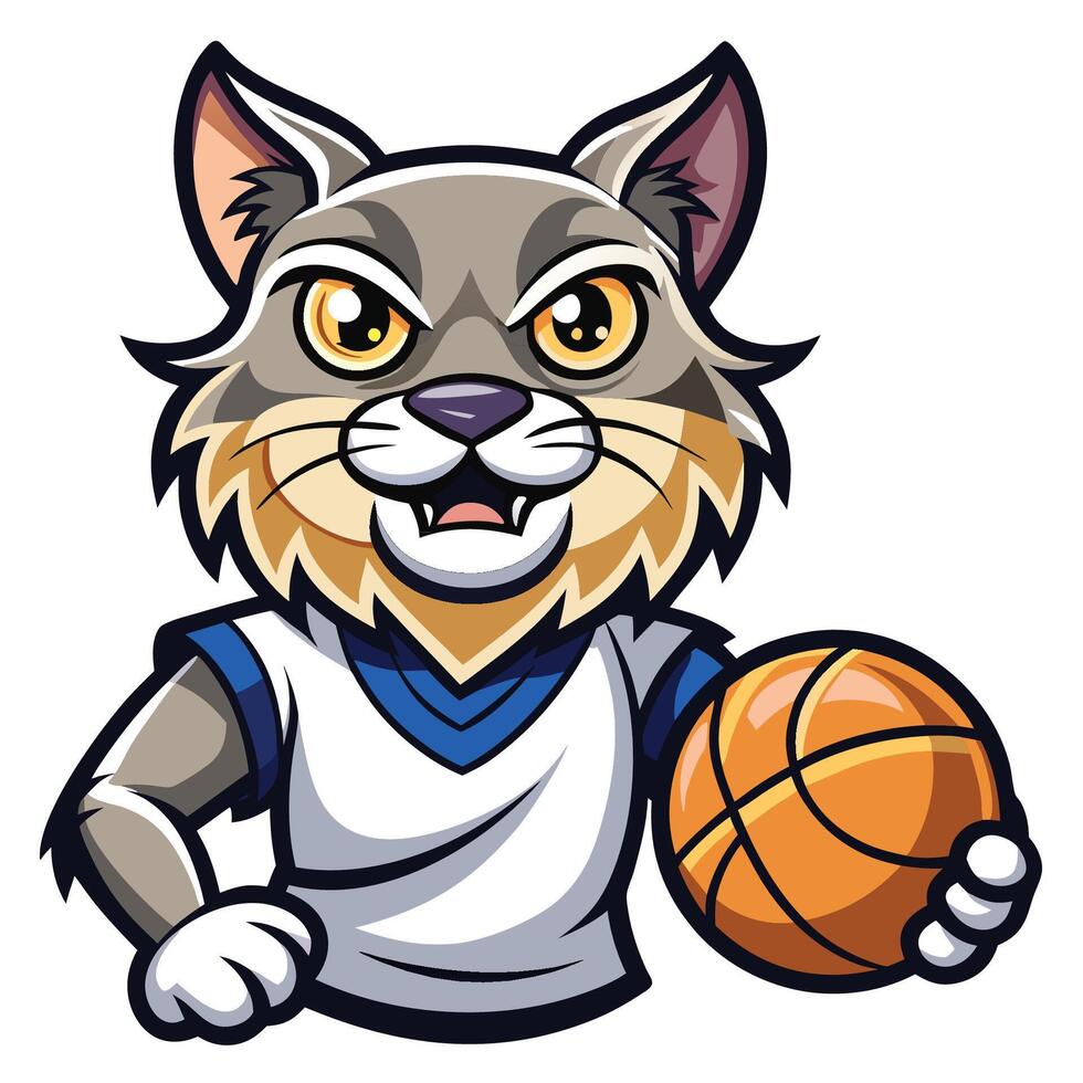 Cartoon of a Wildcat or Bobcat Basketball Team Mascot Dribbling the Ball vector