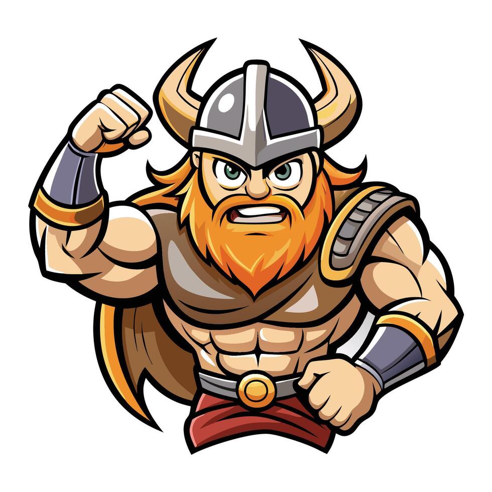 Ripped Viking Warrior Mascot Flexing with Sword and Shield vector