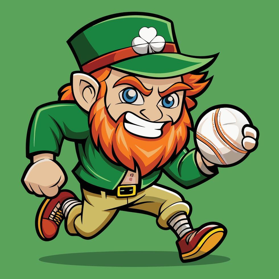 Sporting Leprechaun Mascot Batting with a Baseball vector