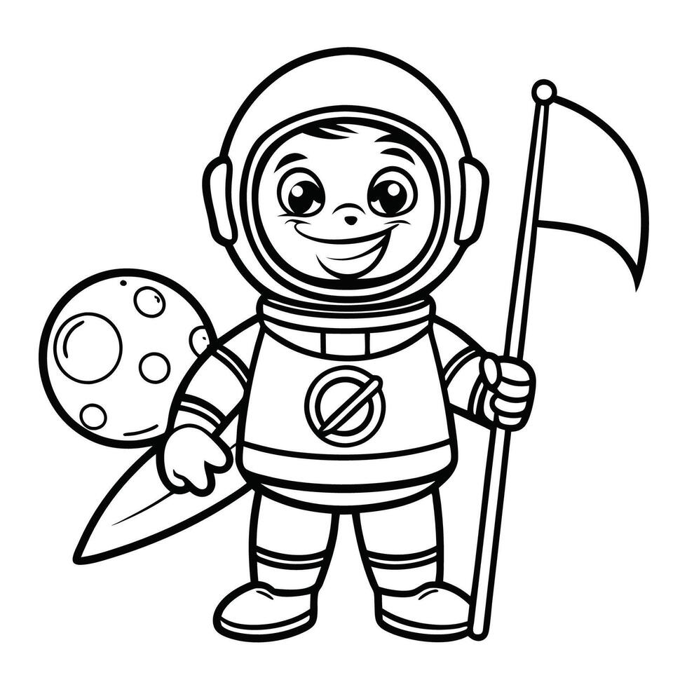 Astronaut in Space Rocket Holding American Flag Coloring Printable vector