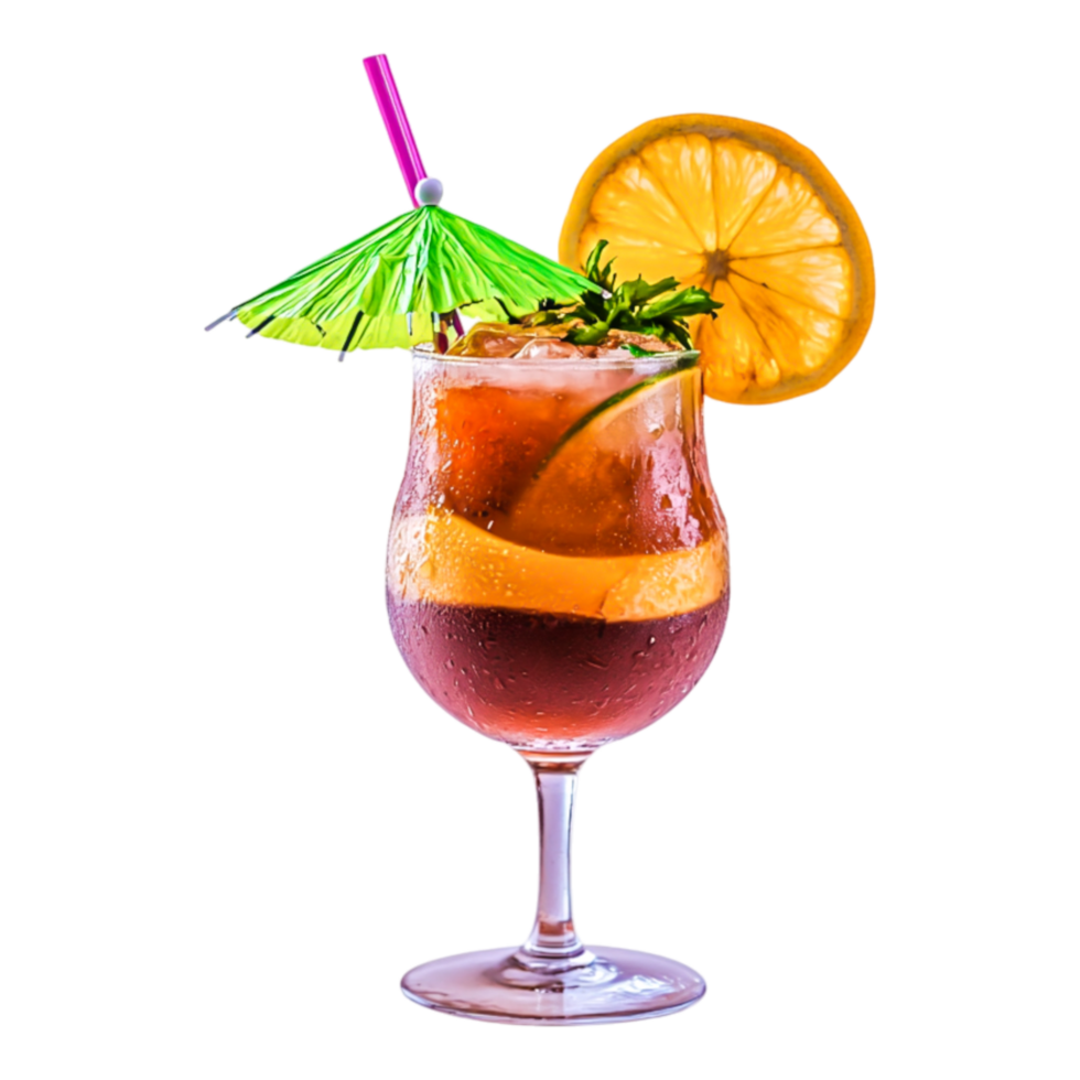 Refreshing Tropical Cocktail with Garnish and Umbrella on png