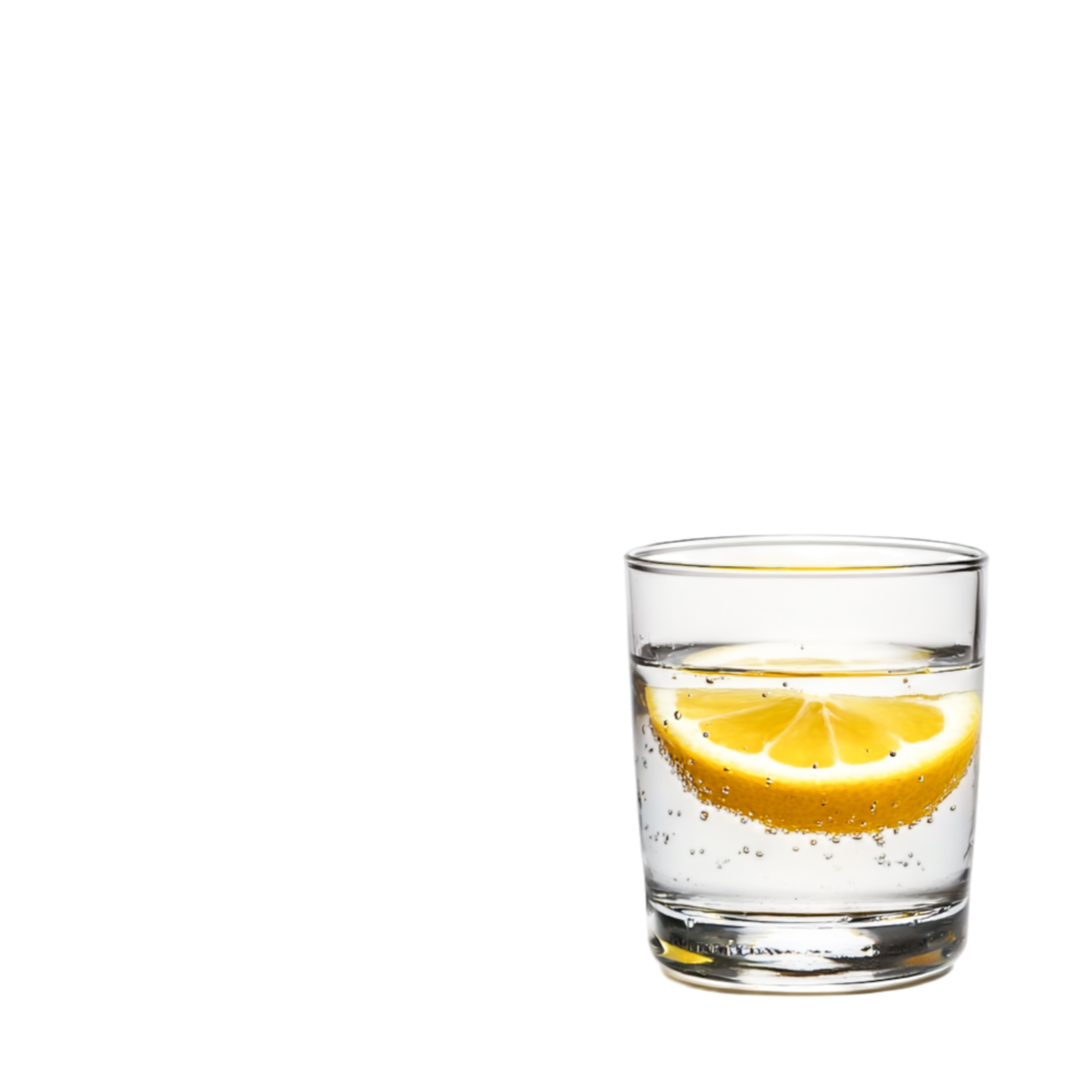 Refreshing Lemon Slice in Clear Glass with Bubbles and Sparkling Water png