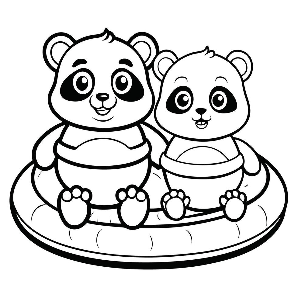 Color in These Cute Pandas Relaxing on a Floating Swim Ring vector