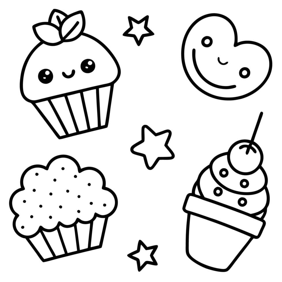 Enchanting Collection of Kawaii Sweet Food Dessert Stickers in Korean Alphabet vector