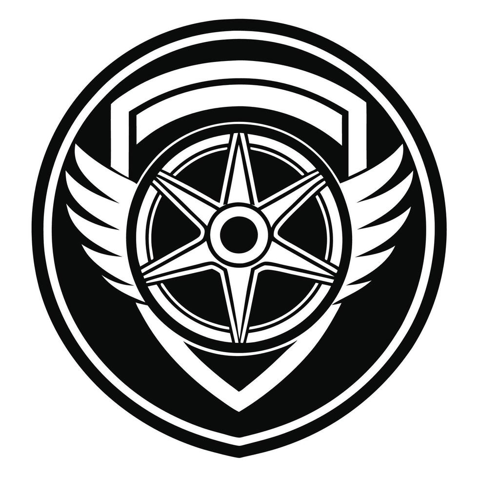 Mono Logo of Car Wheel Rim with Emblematic Shield vector