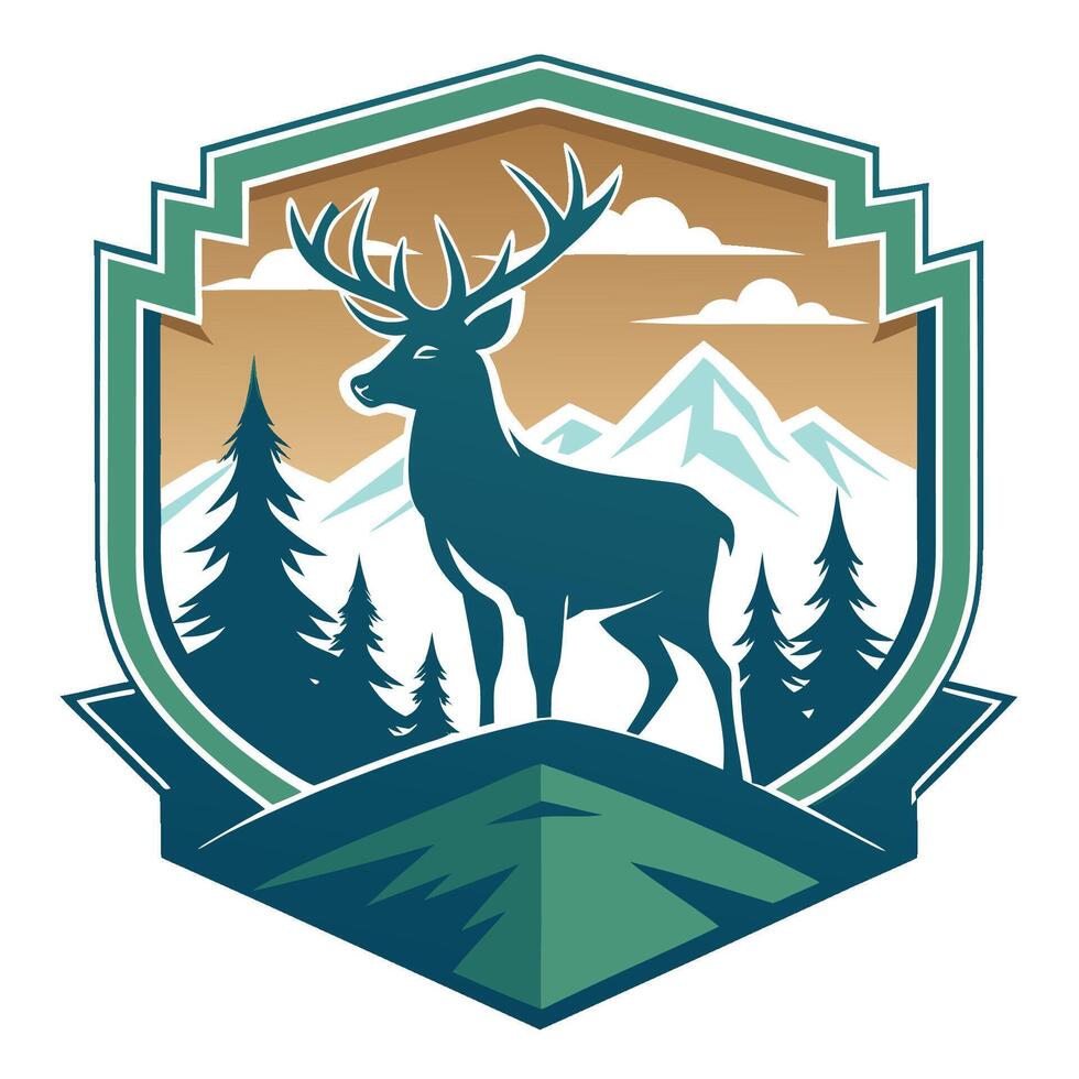 Vintage Badge Logo Featuring a Silhouette of a Deer on a Rocky Cliff vector