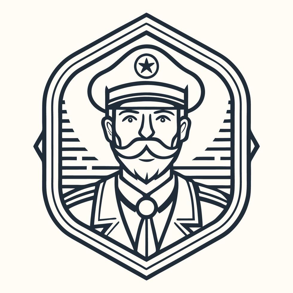 Vintage Outline Art of a Seafaring Captain in Uniform vector