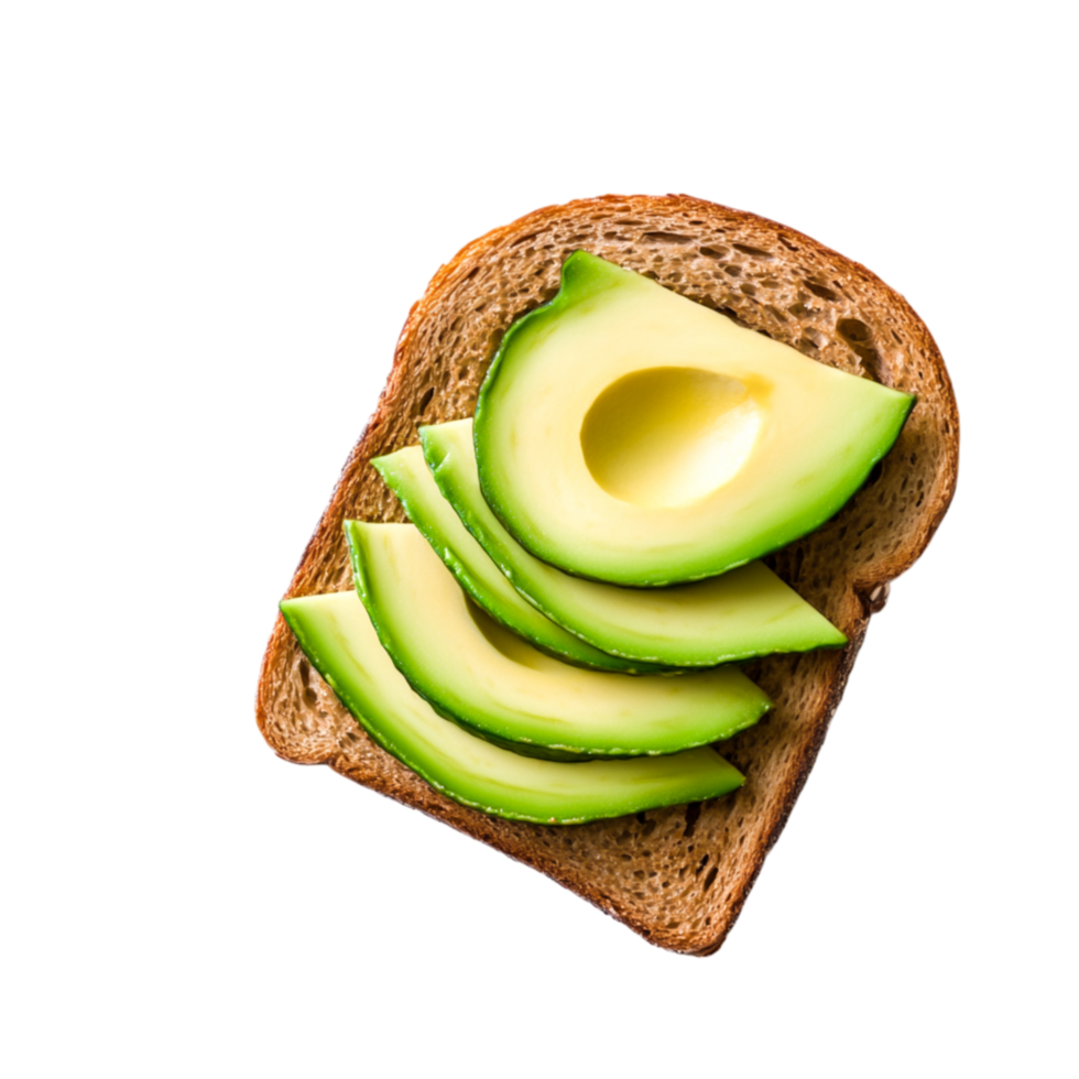 Fresh Avocado Slices on Whole Grain Bread for Healthy Breakfast or Snack Option png