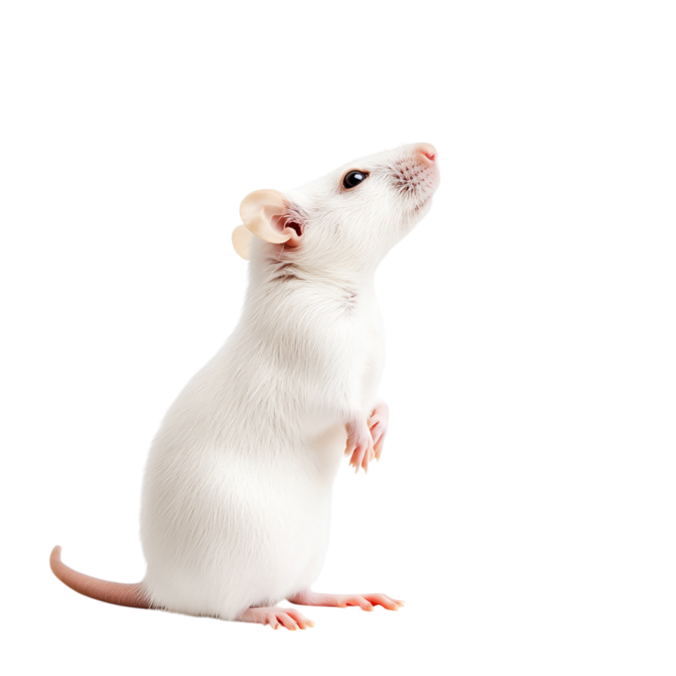 Cute White Mouse Standing Sideways with Alert Expressind Soft Fur png