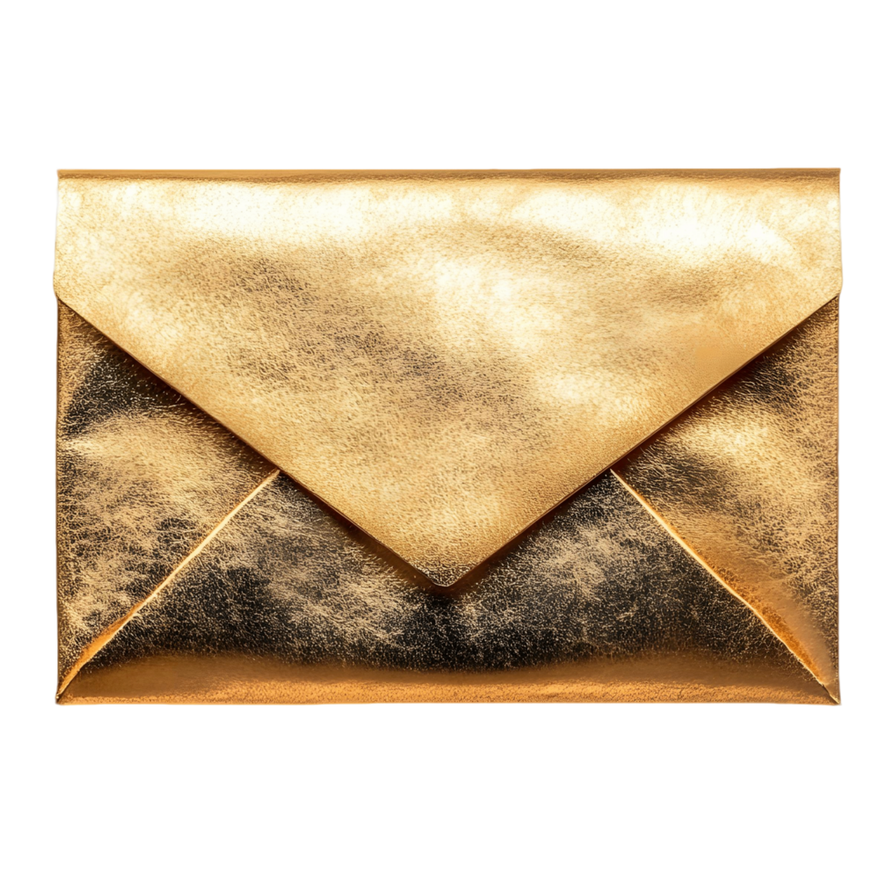 Shiny golden envelope exuding sophistication and opulence in a 3D illustration png