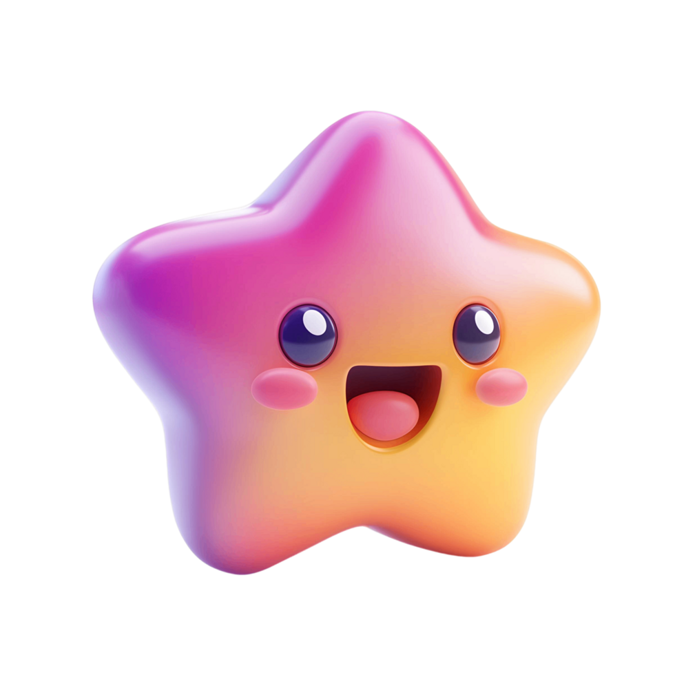 Playful star emoji rendered in a vibrant 3D style with soft shading png