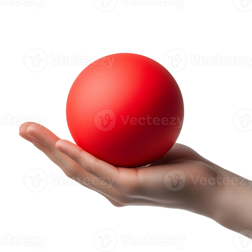 Vivid red ball resting in an open hand, rendered with a focus on lighting png