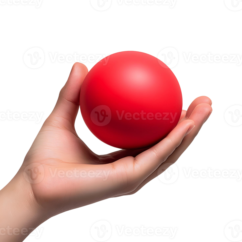 Hand grasping a shiny red ball, highlighting its texture and vibrant color png