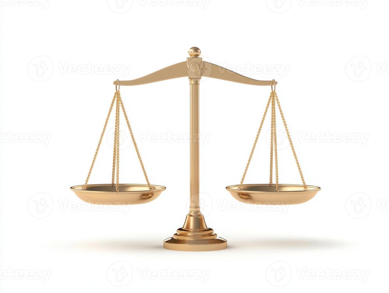 Golden balance scale symbolizing justice and equality on white background photo
